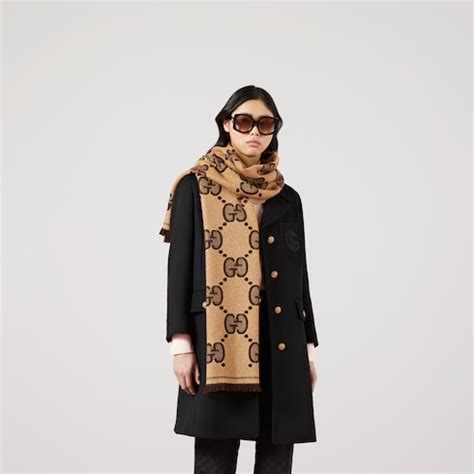 gucci gg wool jacquard scarf - brown - scarves|gucci wool scarf unisex.